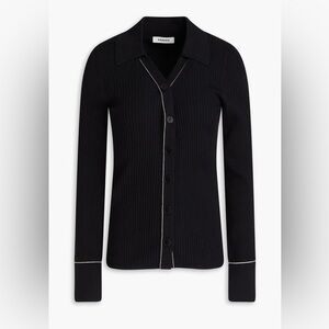 Sandro Gab ribbed button-up sweater in black with a white trim
